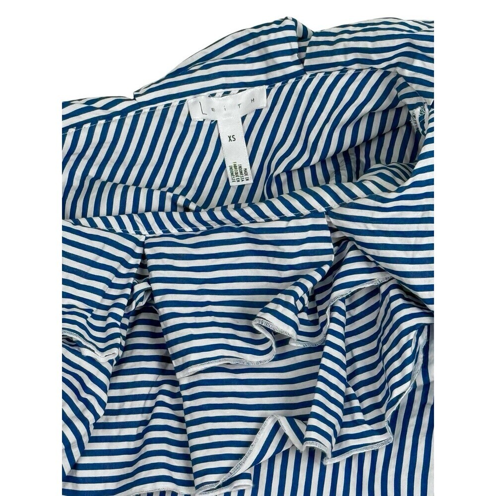 Leith Blue White Stripe Off Shoulder Ruffle Top One Shoulder Blouse XS Cotton - Picture 3 of 6